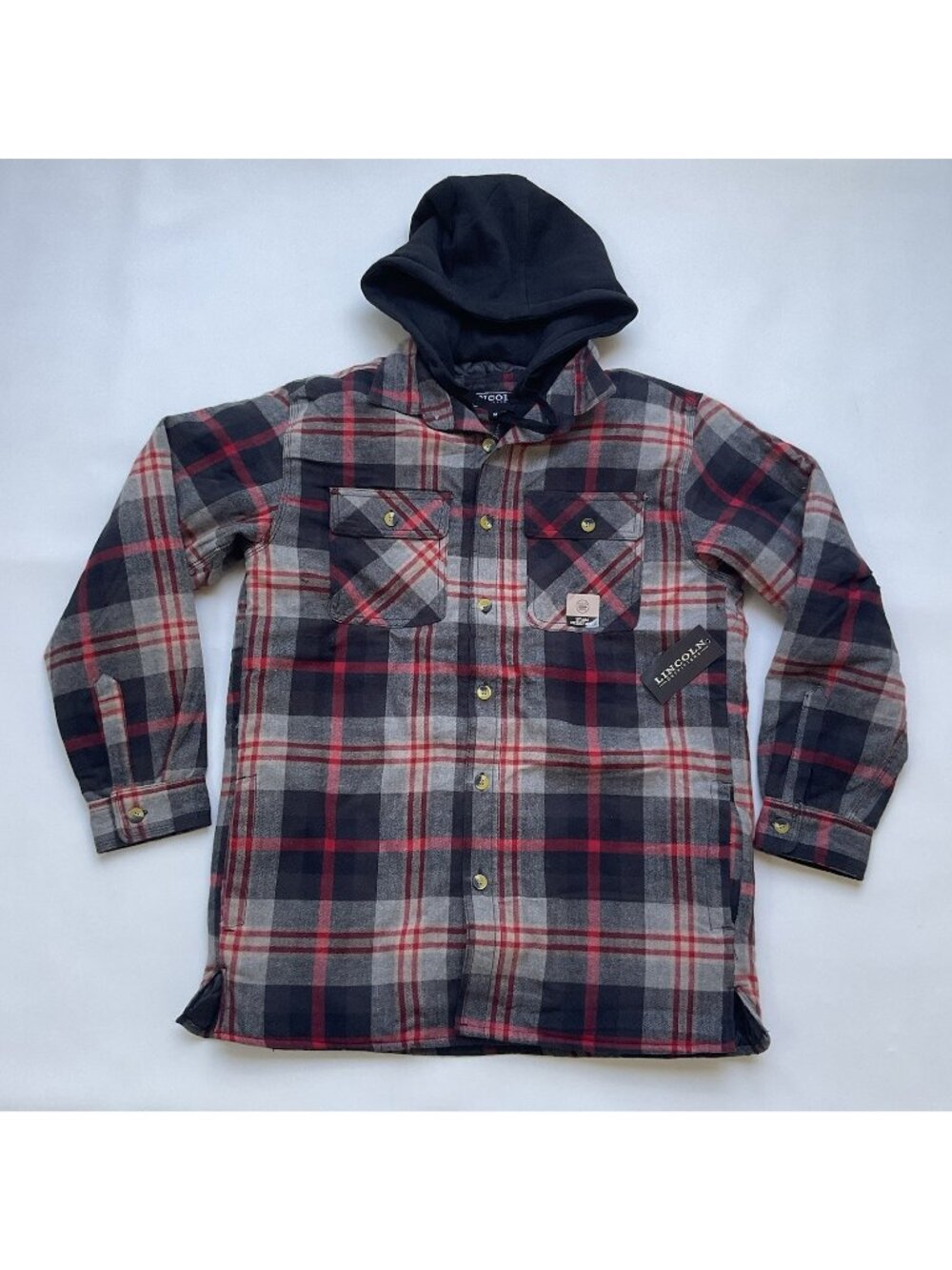$50 Lincoln Outfitters Men’s Flannel Hooded Shirt Jacket Stain Resistant Sz 2XL